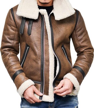 Pingtr Mens Imitation Leather Fleece Jacket Coat Winter Highneck Warm Fur  Liner Lapel Leather Jackets Lapel Fur Collar Vintage Zipper Winter Coat  Brown - ShopStyle