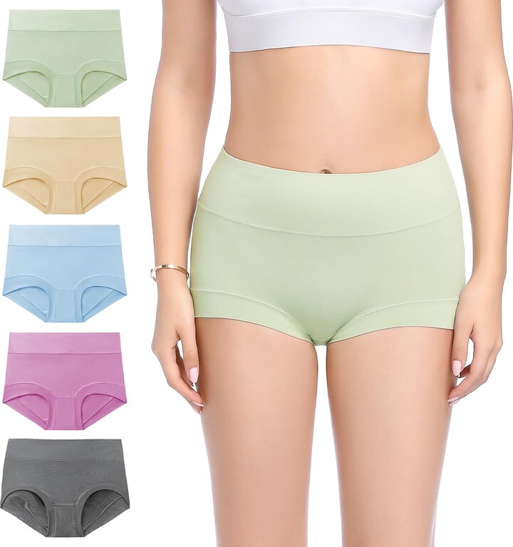 Molasus Cotton Boy Shorts Underwear for Women High Waisted Boyshorts Panties  Knickers Full Coverage Stretch Ladies Briefs Multipack 5 Pack Medium -  ShopStyle
