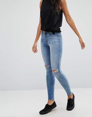 Dr. Denim Lexy Mid Rise Second Skin Super Skinny Ripped Knee Jeans
