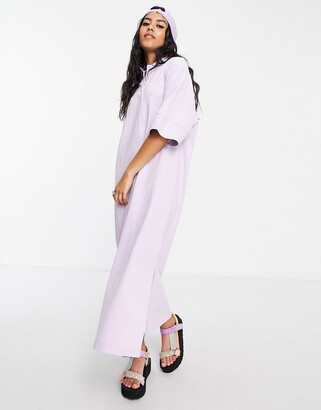 Monki Jonna cotton midi polo dress in lilac - PURPLE