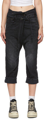 R 13 Black Staley Cross-Over Jeans