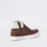 Thumbnail for your product : River Island Boys brown fleece trim boots
