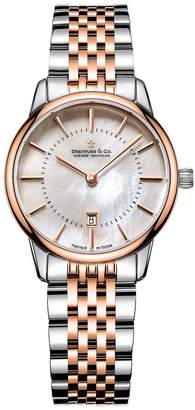 Dreyfuss & Co 1980 White Mother Of Pearl Index Date Dial Two Tone Rose Gold Stainless Steel Strap Ladies Watch