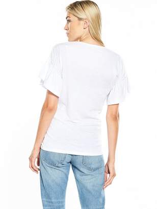 Very Frill Sleeve Slub T-shirt - White