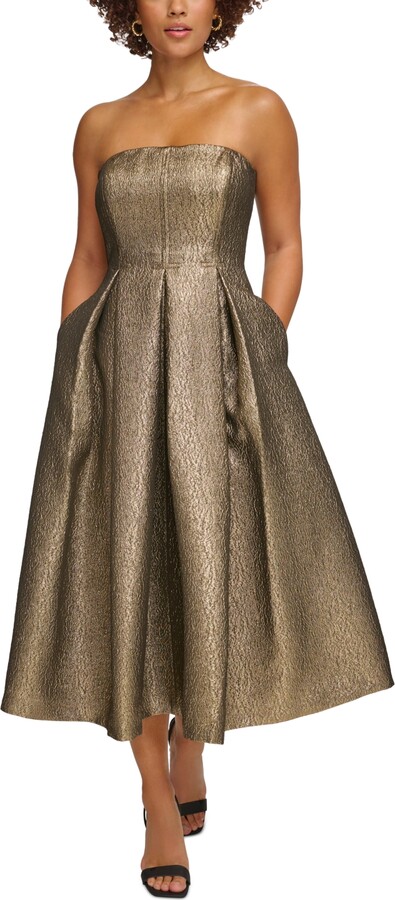 Calvin Klein Women's Strapless Metallic Jacquard Formal Dress - ShopStyle