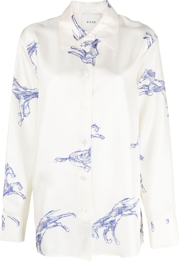 Róhe HorsePrint Silk Shirt ShopStyle Tops