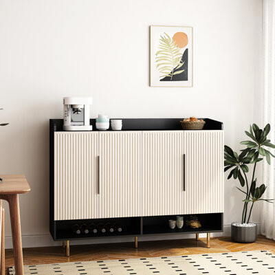 Sideboard Shoe Cabinet With 4 Doors, Large Storage Organizer, Adjustable Shelves For Entryway, Black Rack Living Room, Bedroom, Stable Organizer 4-doo