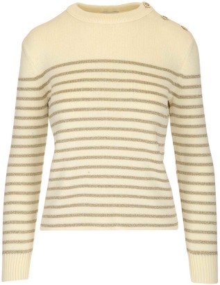 Saint Laurent Marine Striped Button Detail Sweater