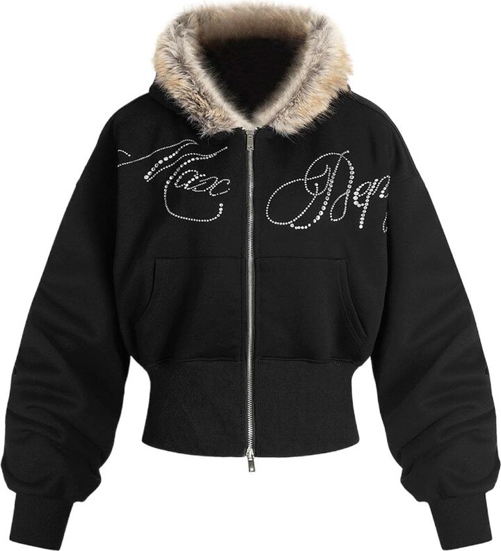 HRQSNZAQC Men's Cropped Loose High-Street Retro Zipper Hooded Sweatshirt Spring Fall Coat-Black-Large