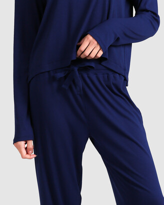 Papinelle Women's Navy Pyjamas - Luxe Rib Modal Wide Leg Pant
