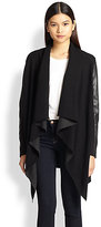 Thumbnail for your product : Bailey 44 Faux Leather-Trimmed Draped Knit Jacket