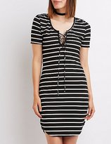Thumbnail for your product : Charlotte Russe Striped & Ribbed Lace-Up Dress