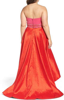 Mac Duggal Strapless Colorblock High/Low Gown