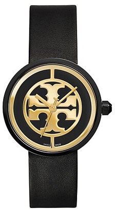 Tory Burch Reva Watch, Black Leather/Black, 36 Mm