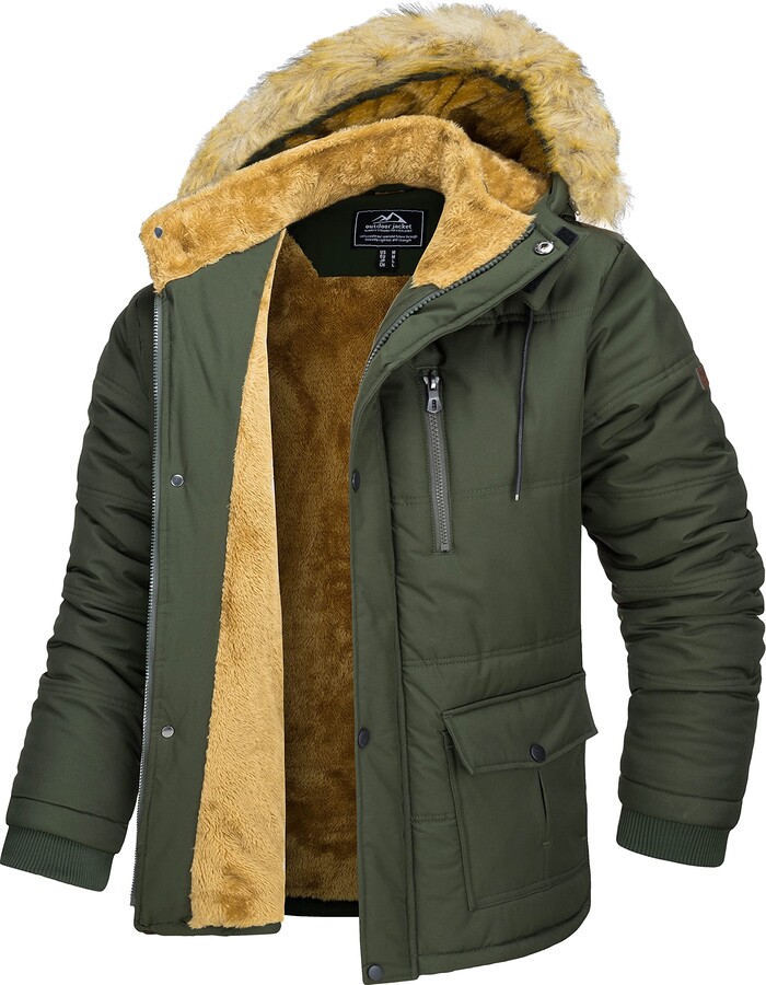Mens Jackets Winter Thermal Long Coats Parka Coats with Fur