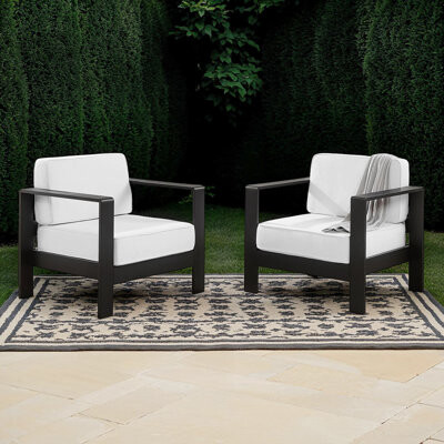Linon Karah Outdoor Aluminum Club Chairs with Cushions