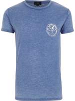 Thumbnail for your product : River Island Mens Blue 'Stanton' print crew neck T-shirt