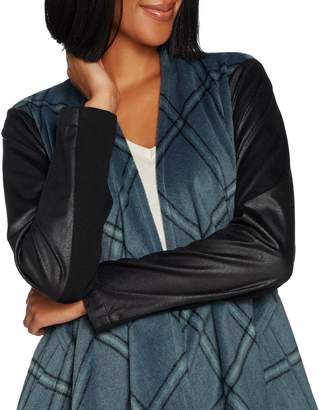 Lisa Rinna Collection Open Front Plaid Jacket with Faux Suede