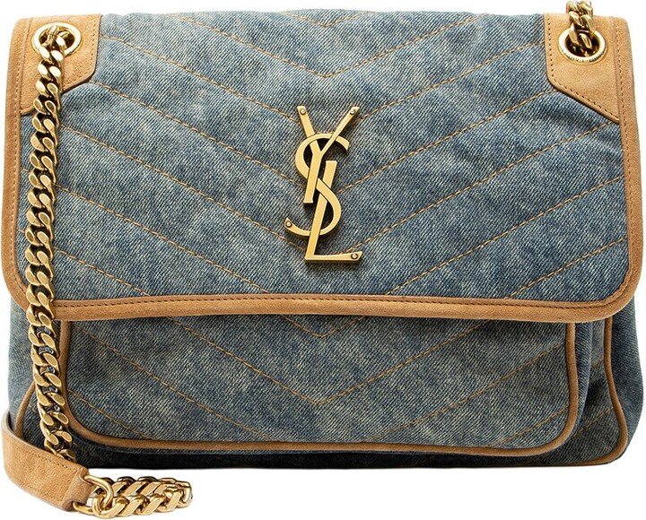 Saint Laurent Blue & Brown Denim Leather & Suede Niki Medium Shoulder Bag (Authentic Pre-Loved)