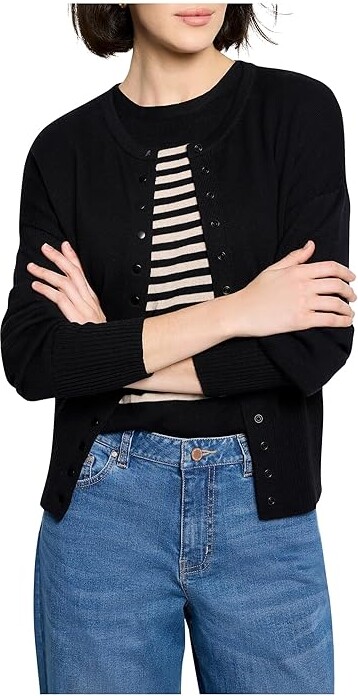 NIC+ZOE Snap It Up Pure Cotton Cardigan Women's Sweater Black Onyx : XS (US 0-2)