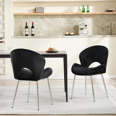 Wrought Studio Modern Design Chair Back Hollow, 21.6-Inch Enlarged Seat Surface With Legs ,Set Of 2 , Velvet Fabric