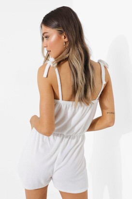 boohoo Toweling Strappy Tie Waist Playsuit