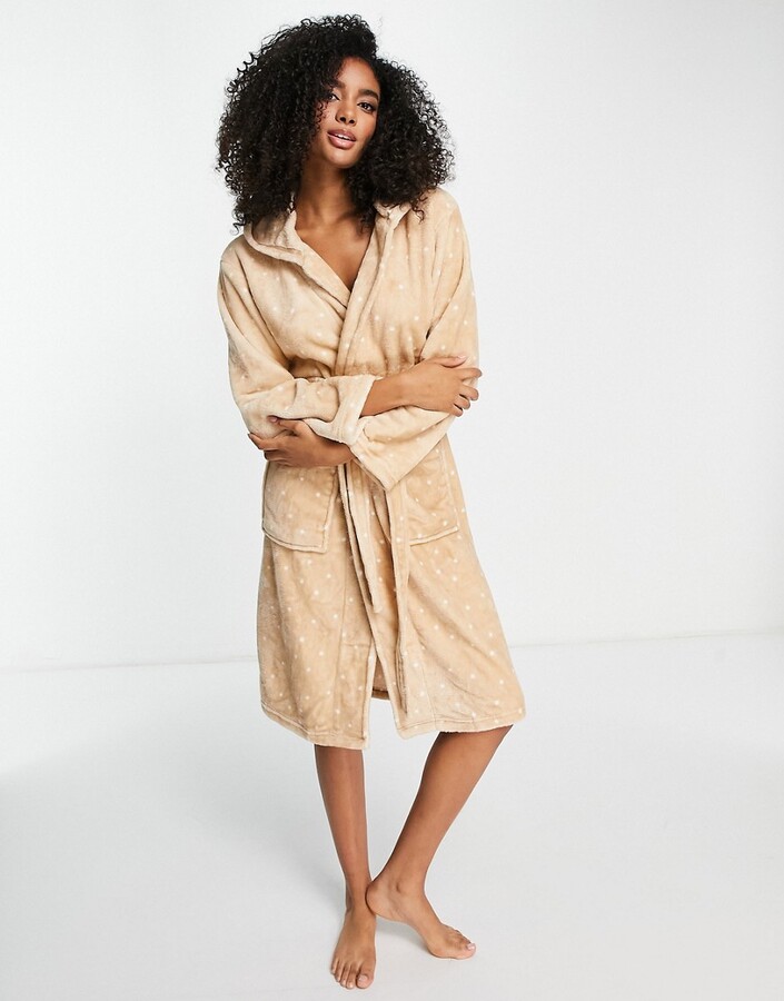 Lindex super soft fleece robe in beige spot print - ShopStyle