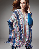 Thumbnail for your product : Missoni Zigzag Knit Poncho with Fringe, Blue/Multi