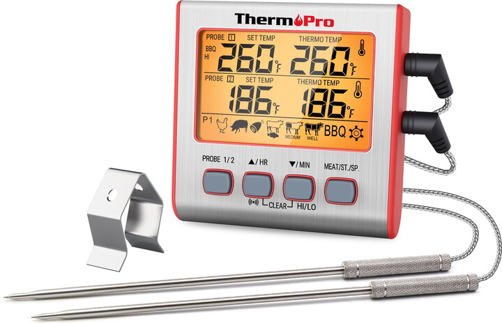 ThermoPro TP17W Large LCD Backlight Grill Food Thermometer with Dual Probes Timer Mode for Oven Grill Smoker BBQ