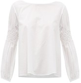 Thumbnail for your product : Merlette New York Miombo Smocked-sleeve Cotton-poplin Blouse - White
