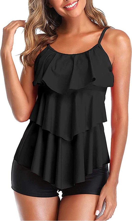 Off Shoulder Black Ruffle Tankini Top MORCHAN Women Ruffle Tankini