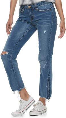 UNIONBAY Juniors' Trista Frayed Zipper Hem Crop Jeans