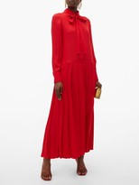 Thumbnail for your product : Valentino Logo-print Tie-neck Pleated Silk Dress - Red