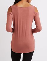 Thumbnail for your product : Charlotte Russe Ribbed Cold Shoulder Tee