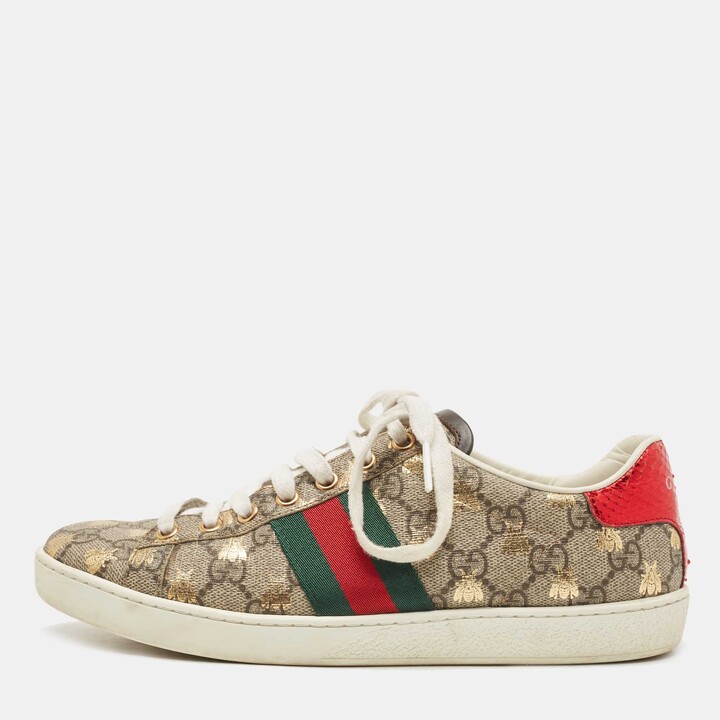 Gucci Women's New Ace Bee Embroidered Sneakers - White - Size 5