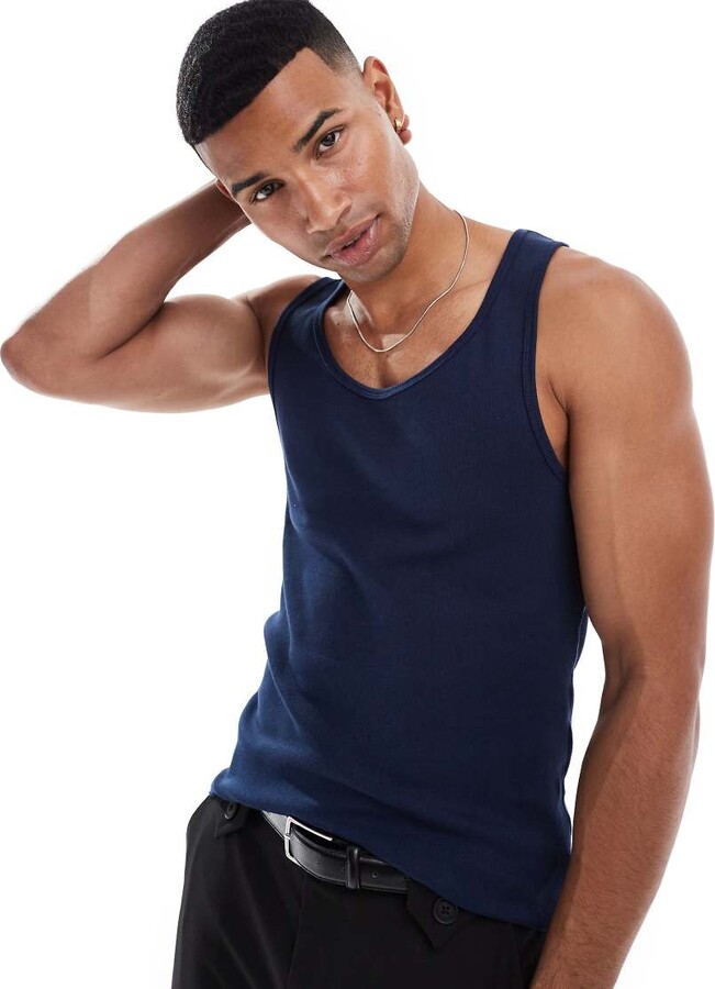 ASOS DESIGN muscle fit rib vest in navy ShopStyle Shirts