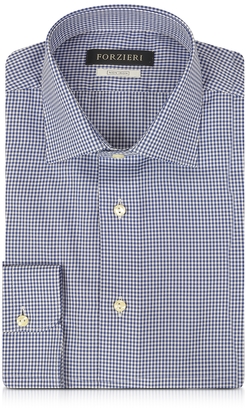 Forzieri Blue & White Micro Checked Non Iron Cotton Men's Shirt
