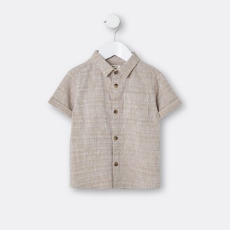 River Island Mini boys Beige textured short sleeve shirt