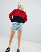 Thumbnail for your product : Pull&Bear colour block jersey jumper in red