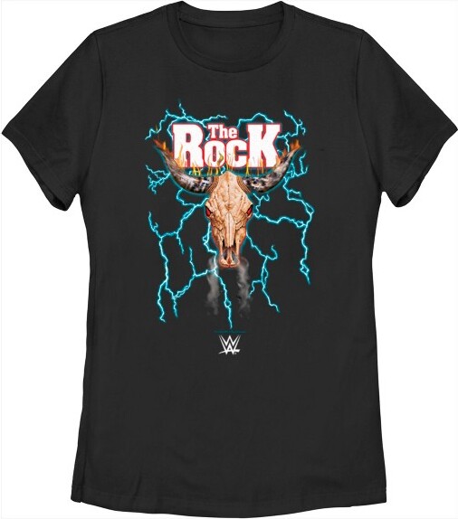 WWE Women'sWWETheRockElectricBullLogoT-Shirt-Black-XLarge