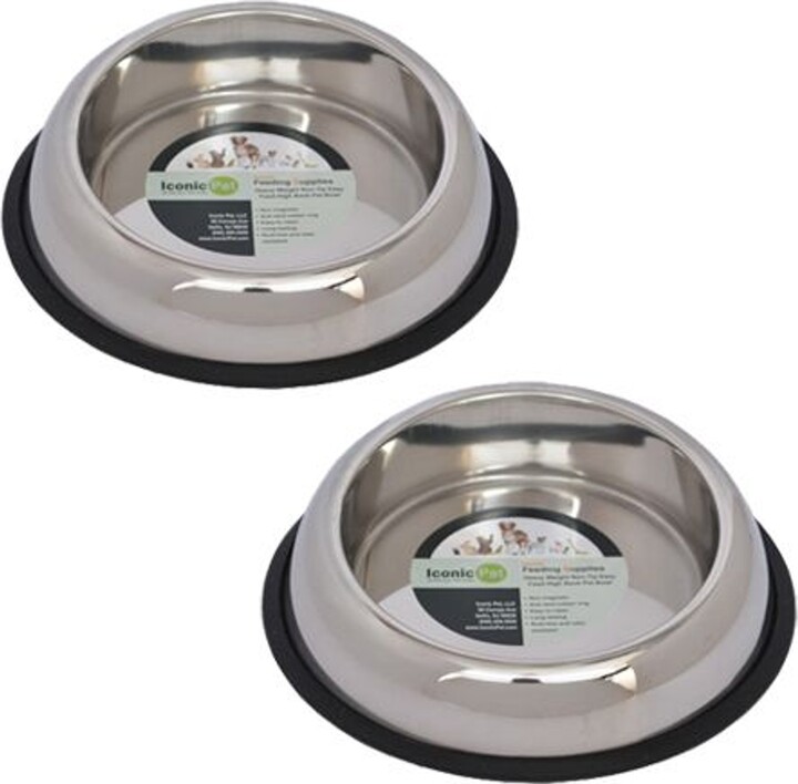 Iconic Pet Heavy Weight Non-Skid Easy Feed High Back Dog Bowl, Stainless Steel, 2 count, 3-cup