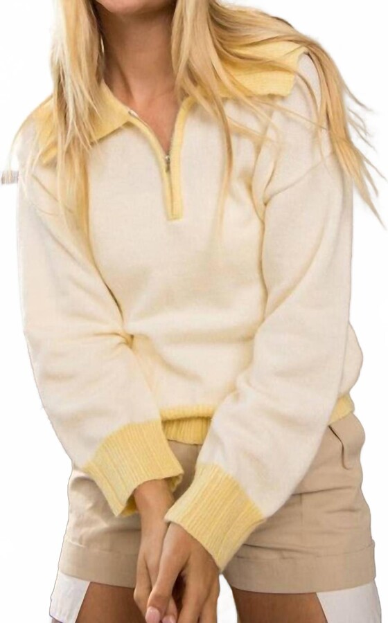 Papermoon Jessi Zipper Front Big Collar Sweater In Lemon