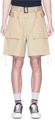 Facetasm Lace-up outseam belted twill cargo shorts