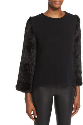 Co Knit Sweater w/Mink Fur Sleeves, Black
