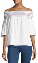 Thumbnail for your product : Parker Yasmin Smocked & Embroidered Off-the-Shoulder Blouse, White