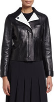 Thumbnail for your product : Jason Wu Lambskin Leather Jacket w/ Contrast Facing, Black/Shell White