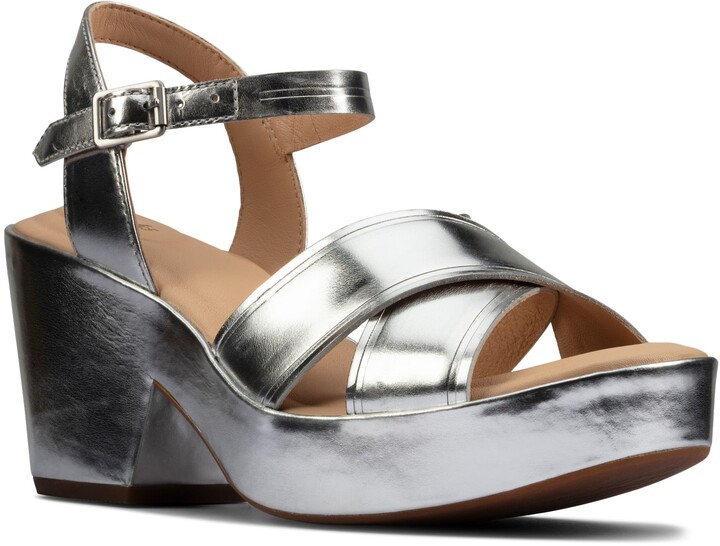 clarks silver wedges