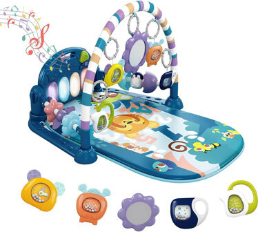 dearlomum Baby Play Mat Baby Gym,Funny Play Piano Tummy Time Baby Activity Mat with 5 Infant Sensory Toys