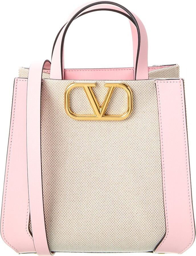 Valentino VLogo Small Canvas & Leather Top Handle Tote - ShopStyle