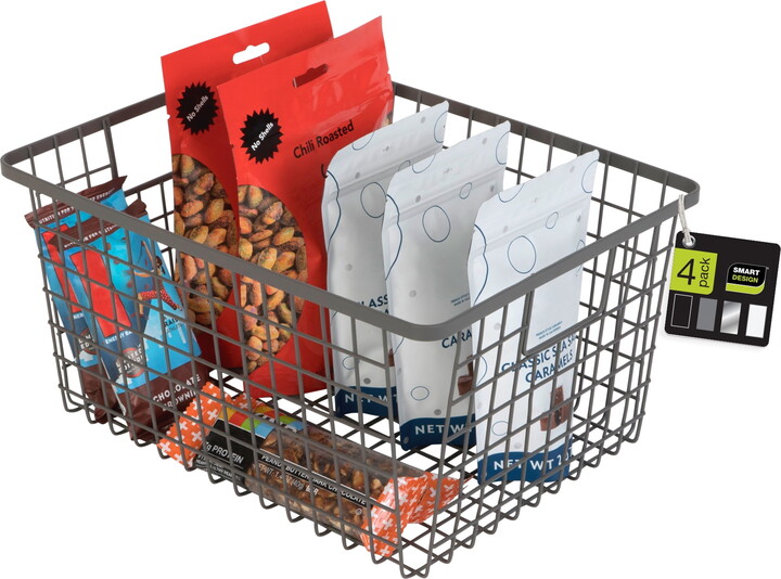 Smart Design Nestable Basket Organizer with Handles - 9 x 12 x 6 inch - Gunmetal - Set of 4